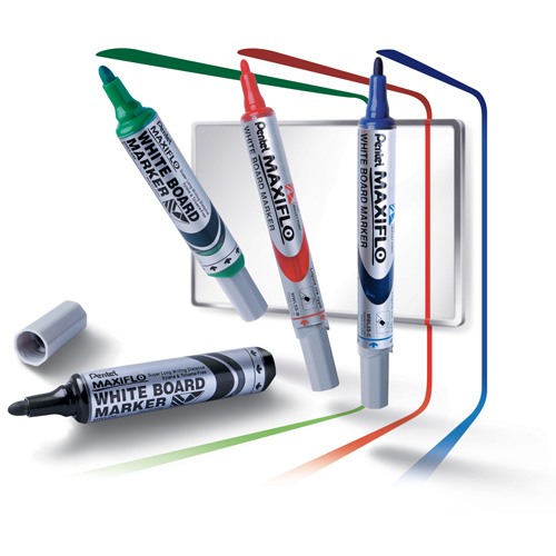 Maxiflo Pentel Boite de 4 marqueurs effaçable pour tableaux blancs Maxiflo  pointe ogive M assortis - prix pas cher chez iOBURO